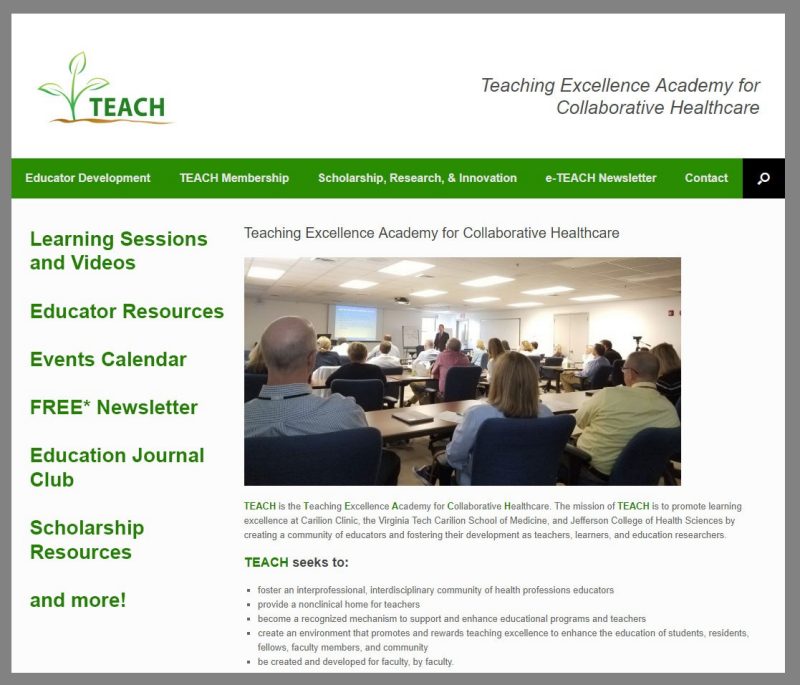 A screen capture of the TEACH website. Click on the image to access the website. 