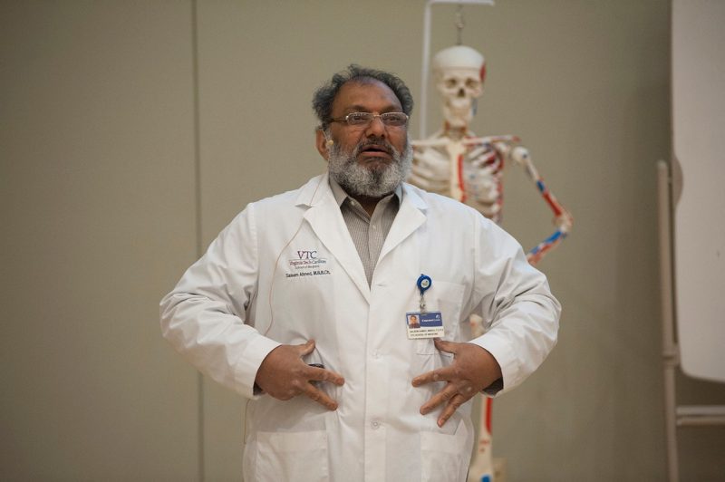 Dr. Saleem Ahmed with the Virginia Tech Carilion School of Medicine gives the crowd a lesson in anatomy.
