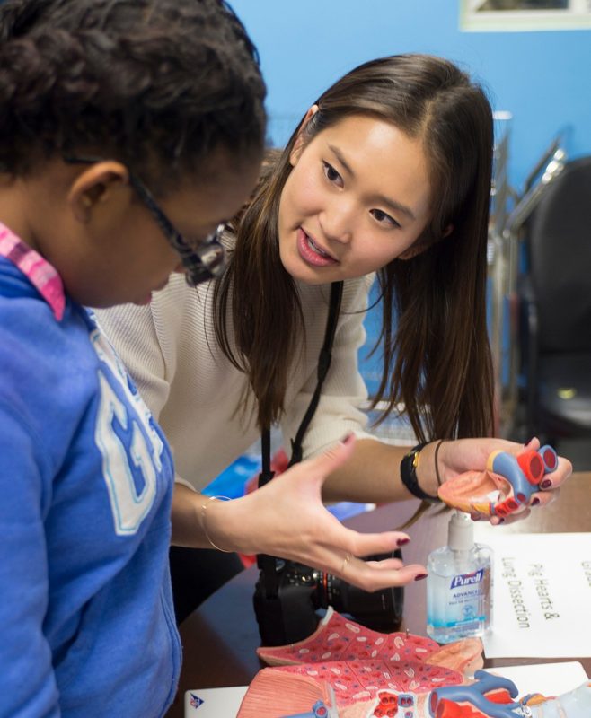 Class of 2019's Lamvy Le shows different parts of the heart of a member of the Boys and Girls Club.