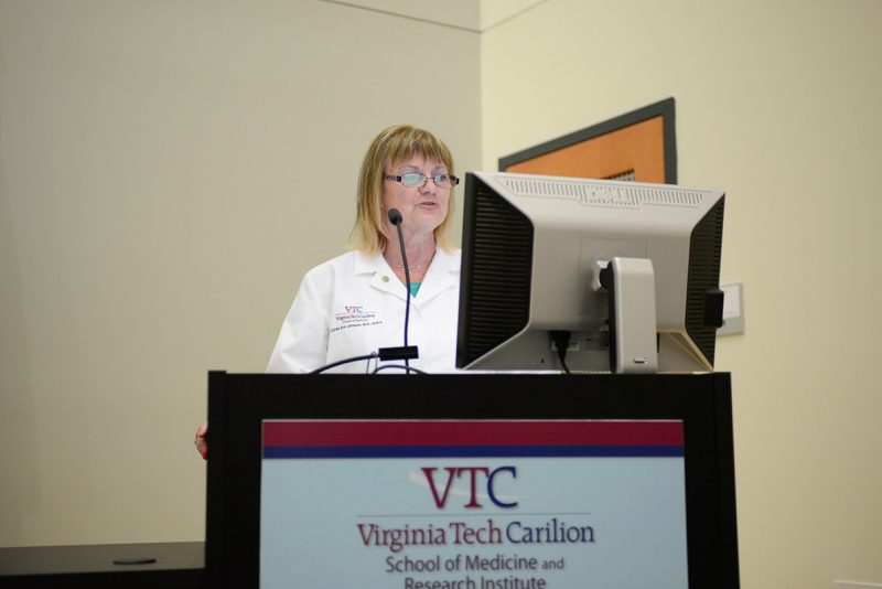 Dean Cynda Johnson of the Virginia Tech Carilion School of Medicine speaks to the Class of 2017 during the Student Clinician's Ceremony.