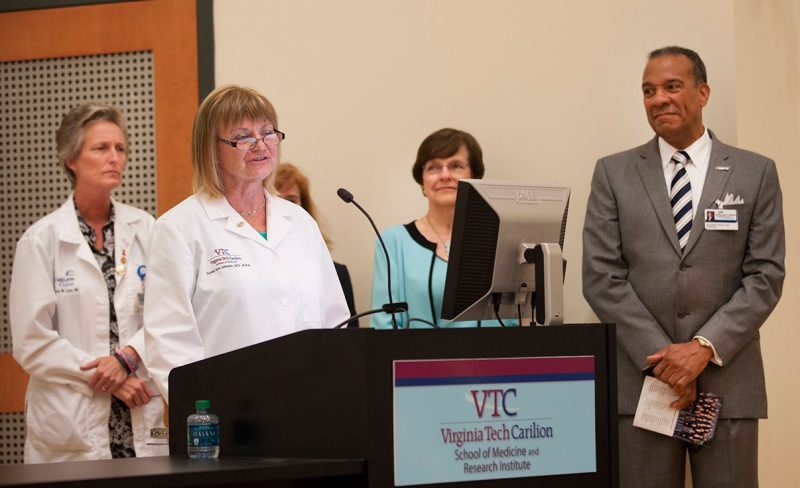 Dr. Tracey Criss, Dean Cynda Johnson, and Dr. Kathy Dorey of the Virginia Tech Carilion School of Medicine, and Dr. Nathaniel Bishop of the Jefferson College of Health Sciences 