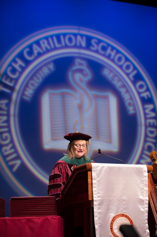 President and Founding Dean Cynda Johnson, MD, conducts graduation exercises for the Class of 2016 of the Virginia Tech Carilion School of Medicine.