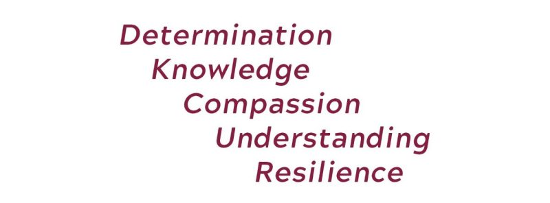 Determination, Knowledge, Compassion, Understanding, Resilience