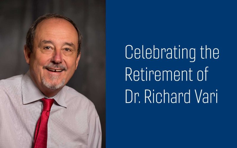 Celebrating the Retirement of Dr. Richard Vari. Includes headshot of Dr. Vari