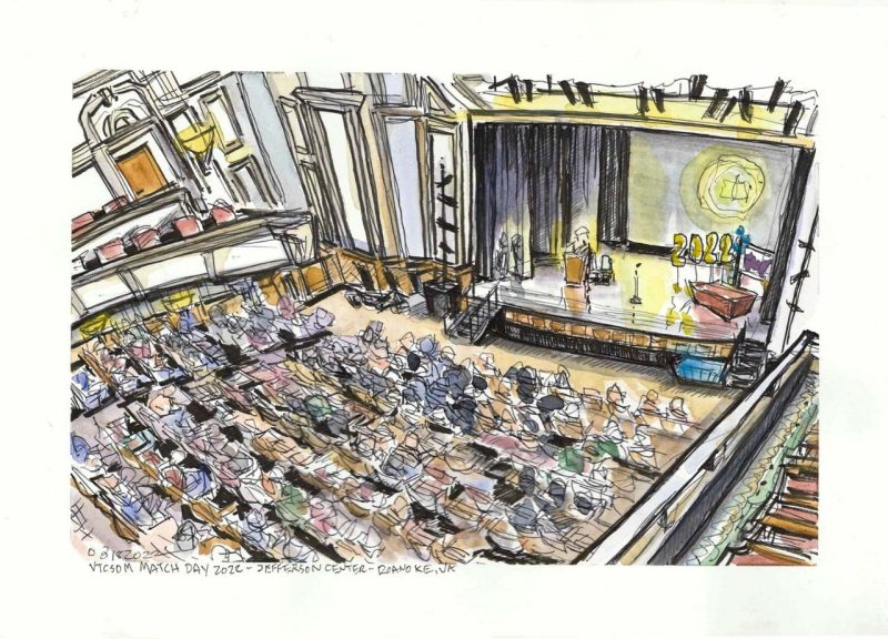 Doodle by Steven White - an aerial view of the Jefferson Center