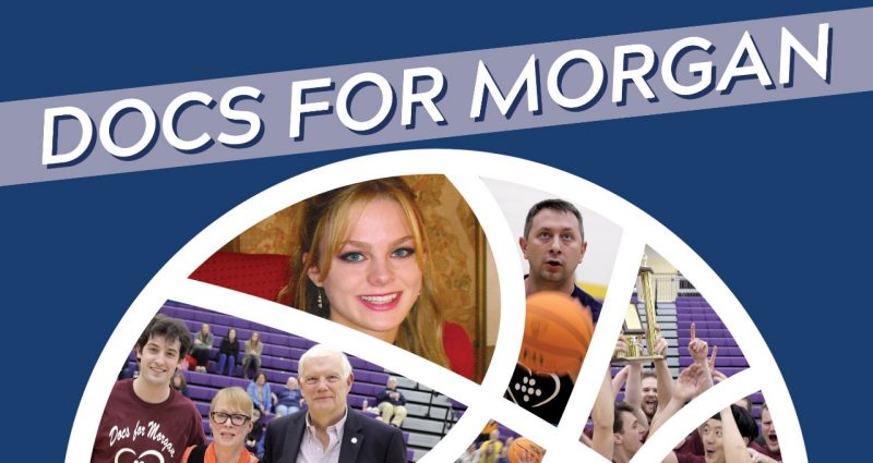 A basketball graphic with images from players in last year's Docs for Morgan fundraising basketball game.