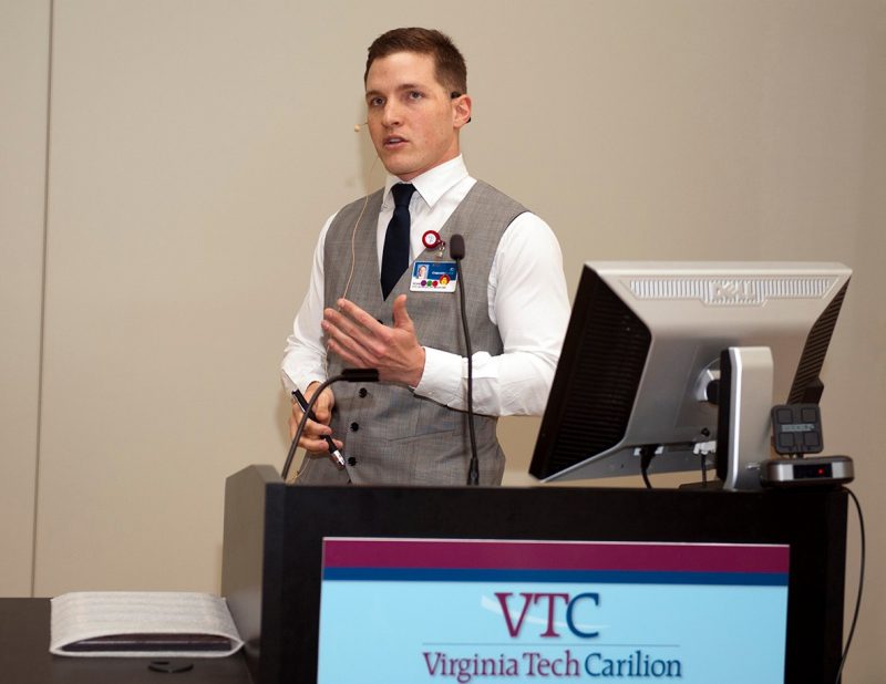 Virginia Tech Carilion School of Medicine student Sean Fletcher presents his research project
