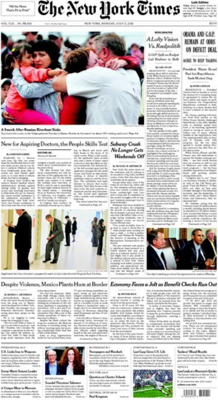 New York Times cover on July 11, 2011 featuring MMI article