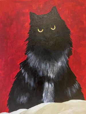 black cat on red background