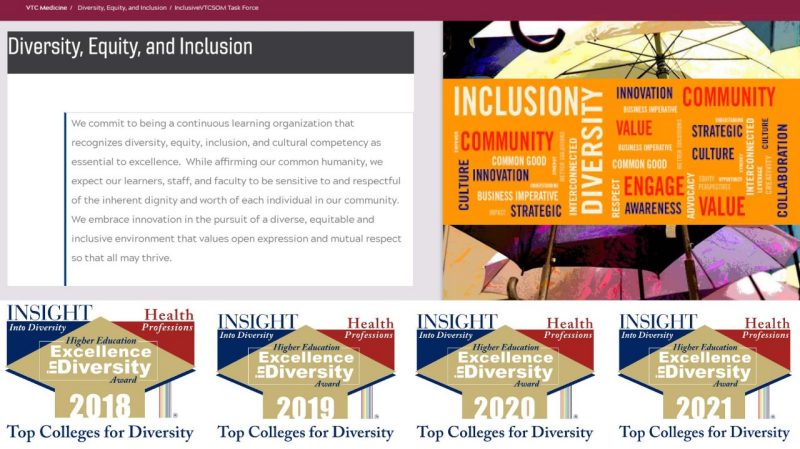 Final slide which includes a collage of graphics from the taskforce page, the text on our diversity, equity, and inclusion page (read by Dr. Learman below), and shows the four Higher Education Excellence in Diversity awards earned by the medical school for 2018, 2019, 2020, and 2021