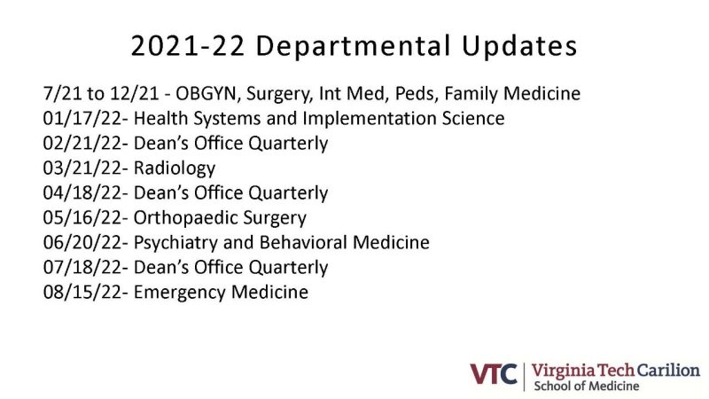 2021 - 2022 Departmental Updates. Details in accordion below.