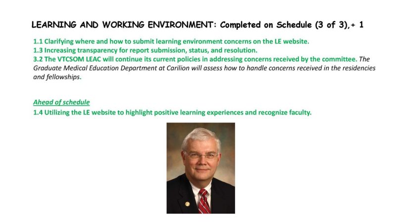 Learning and Working Environment update - described below. full text also in accordion.