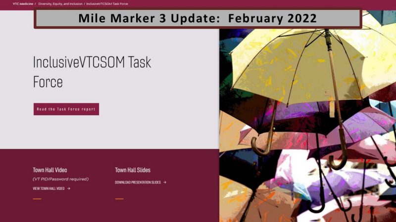 Title slide Title Slide VTCSOM Inclusive Taskforce: Mile Marker 3 Update: February 2022