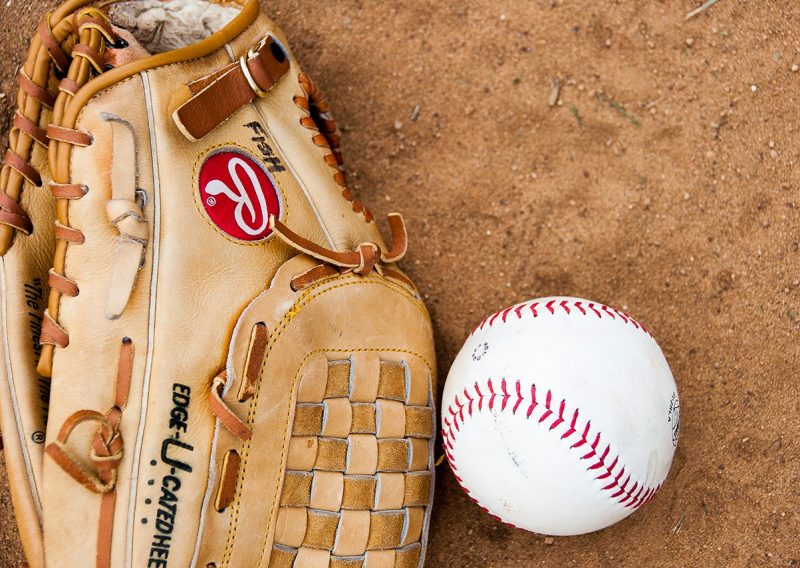 Softball ball and mitt