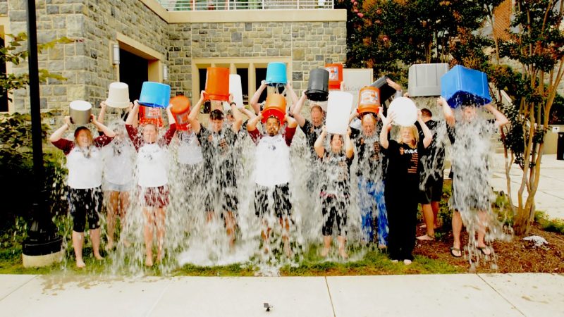 ALS researchers participate in the ice bucket challenge to raise money for ALS