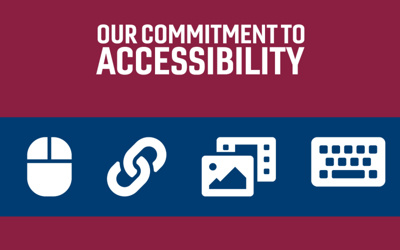 icons of mouse, link, photo/video, keyboard - words: our commitment to accessibility