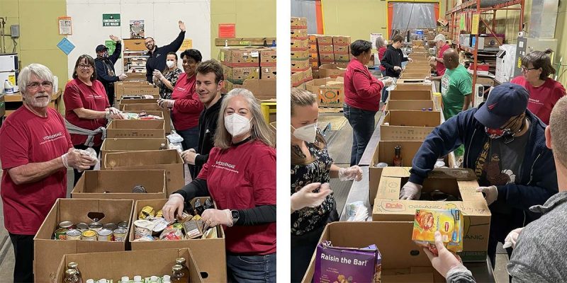 collage of two photos of staff volunteering at feeding america