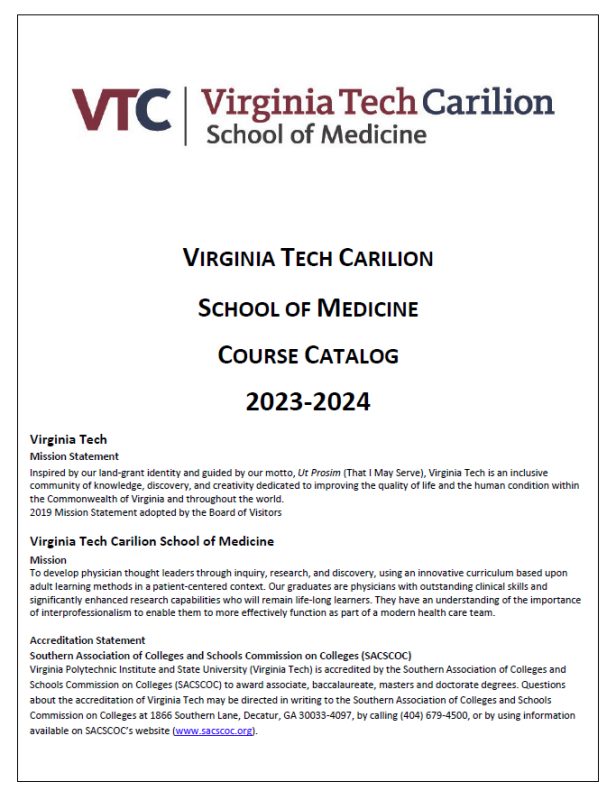 Course Catalog Virginia Tech Carilion School Of Medicine Virginia Tech