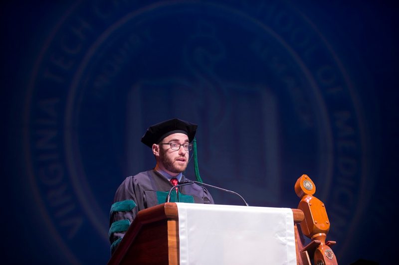 Student representative Kevin McGurk offers insight and humor as part of his address to the assembled faculty, guests, family, and the Class of 2017.