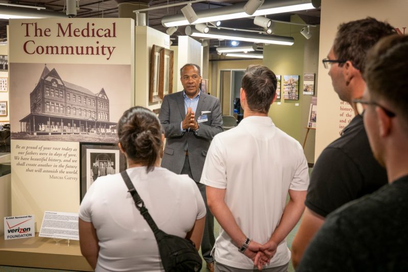 NL Bishop shares some details on the medical history of Black communities in the Roanoke Region with new VTCSOM students.